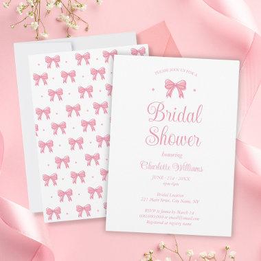Coquette Aesthetic Pink Bow Bridal Shower Invitations