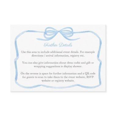 Coquette Blue Bow Wedding Shower Details QR Code Enclosure