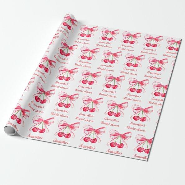 Coquette Blush Pink Bow Cherry Girly  Wrapping Paper