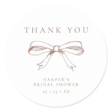 Coquette Bow Mocha  Thank You Favor Classic Round Sticker