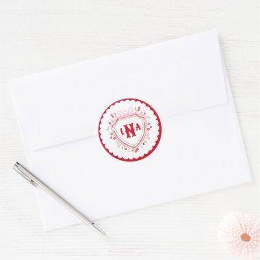 Coquette Cherry Monogram Crest  Classic Round Sticker