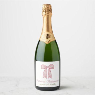 Coquette Pink Watercolor Bow Feminine Bday Party Sparkling Wine Label