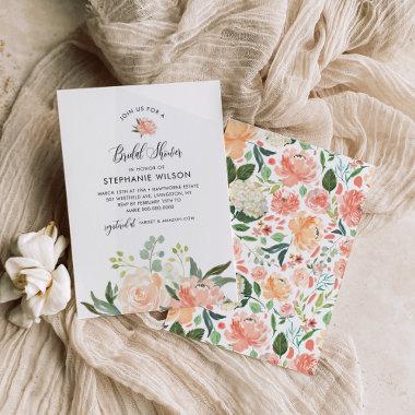 CORA Peach Floral Bridal Shower Invitations