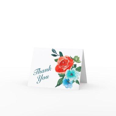 Coral and Aqua Floral Wedding Thank You Invitations