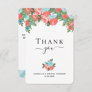 Coral and Blue Teal Floral Thank You Invitations