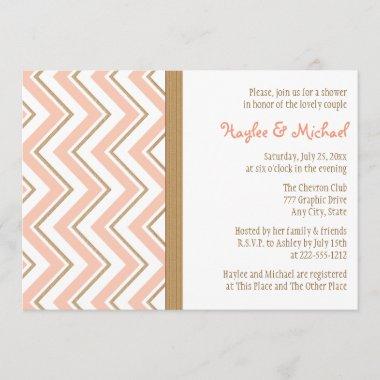 Coral and Gold Chevron Couples Wedding Shower Invitations