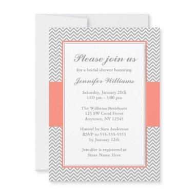 Coral and Gray Chevron Bridal Shower Invitations