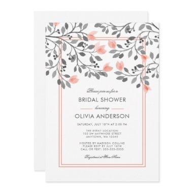 Coral and Gray Floral Watercolor