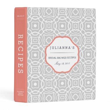 Coral and Gray Quatrefoil  Recipe Mini Binder