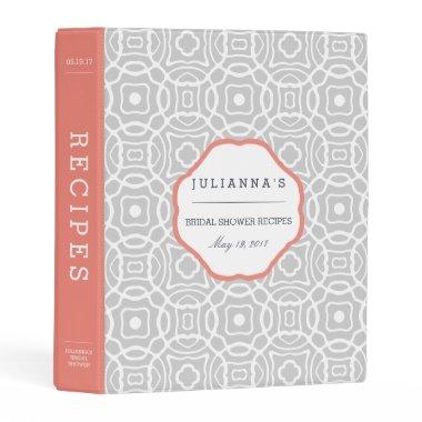 Coral and Gray Quatrefoil Bridal Shower Recipe Mini Binder