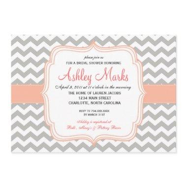 Coral and Grey Chevron Invitations