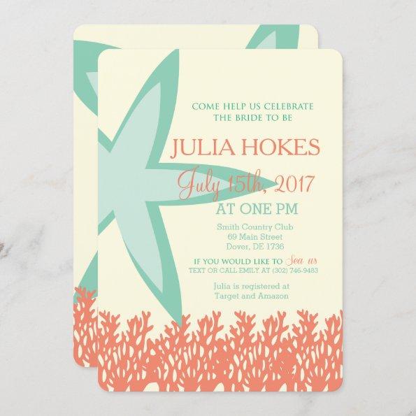 Coral and Mint Starfish Bridal Shower Invitations