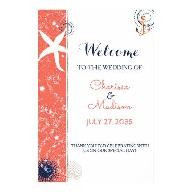 Coral and Navy Blue Beach Wedding Sign