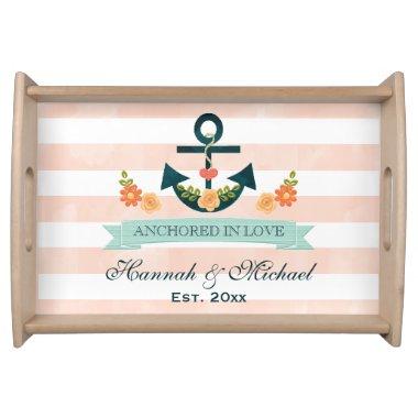 Coral and Navy Blue Nautical Anchor Wedding Serving Tray