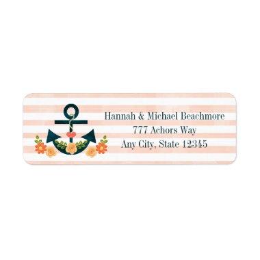 CORAL AND NAVY NAUTICAL ANCHOR FLORAL LABEL