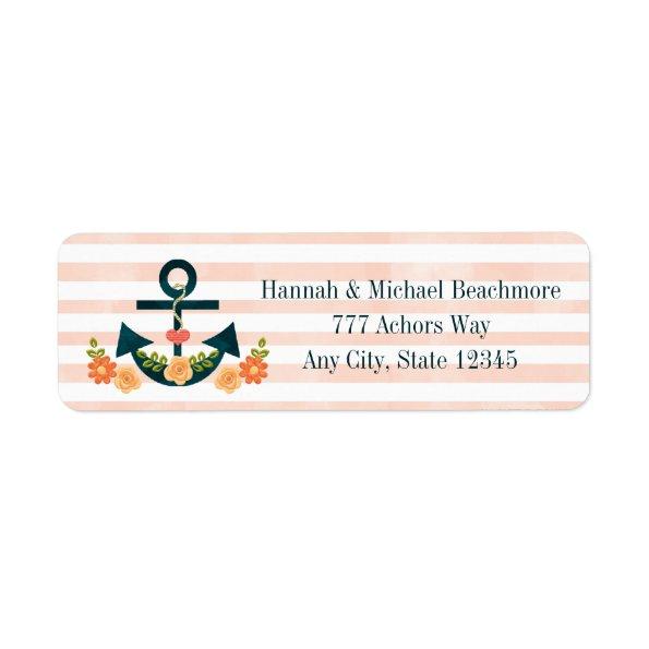 CORAL AND NAVY NAUTICAL ANCHOR FLORAL LABEL