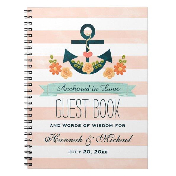 Coral and Navy Nautical Anchor Wedding Guest Book