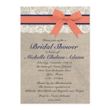 Coral and Navy Ribbon Rustic