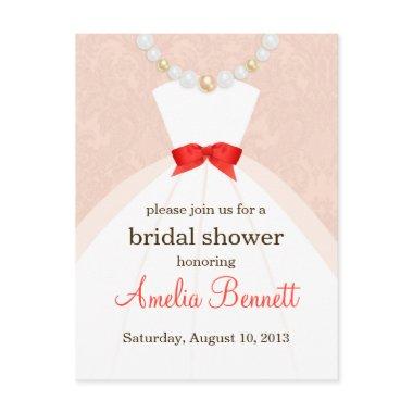 Coral and Taupe Damask Bridal Shower Invitations