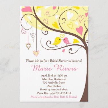 Coral and Yellow Floral Bird Bridal Shower Invitations