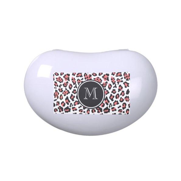 Coral Black Leopard Animal Print with Monogram Jelly Belly Tin