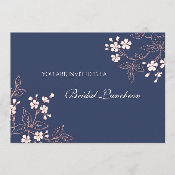 Coral Blue Floral Bridal Lunch Invitation Invitations