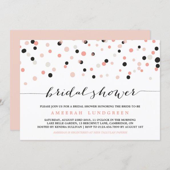 Coral Blush Confetti Dots Bridal Shower Invitations