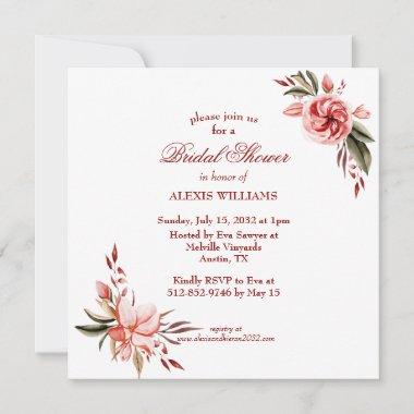 Coral & Blush Roses Bridal Shower Invite