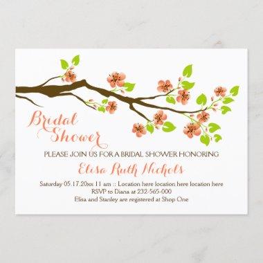 Coral cherry blossoms spring wedding bridal shower Invitations