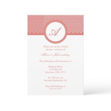 Coral Chevron Monogram Bridal Shower Invitations