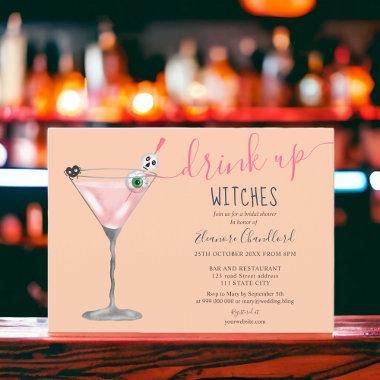 Coral cocktail witches Halloween bridal shower Invitations