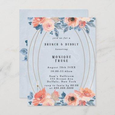 Coral Dusty Blue Gold Brunch & Bubbly Invites