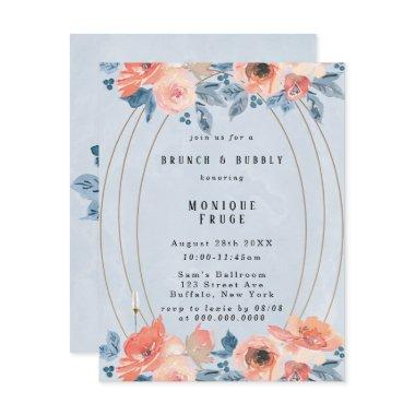 Coral Dusty Blue Gold Brunch & Bubbly Invites