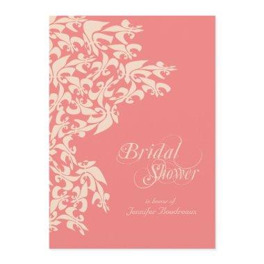 Coral Fancy Fleur de Lis Damask Bridal Shower Invitations