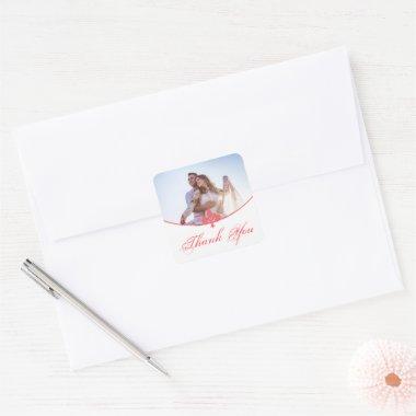 Coral Fleur de Lis Photo Thank You Stickers