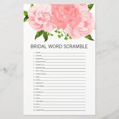 Coral Floral Bridal Shower Word Scramble Game Invitations