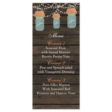 coral flowers mason jar wedding menu Invitations