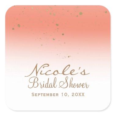 Coral & Gold Modern Glam Bridal Shower Party Square Sticker