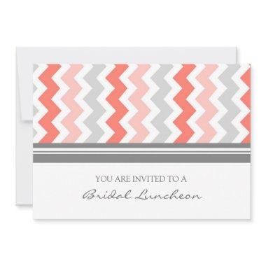 Coral Gray Chevron Bridal Lunch Invitation Invitations