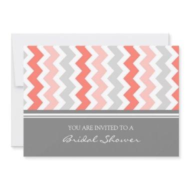 Coral Gray Chevron  Invitation