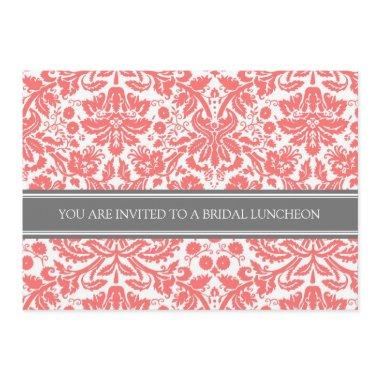 Coral Gray Damask Bridal Lunch Invitations