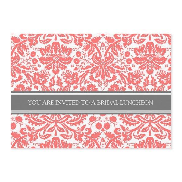 Coral Gray Damask Bridal Lunch Invitations