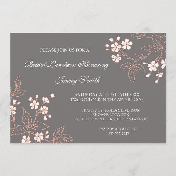 Coral Gray Floral Bridal Lunch Invitation Invitations