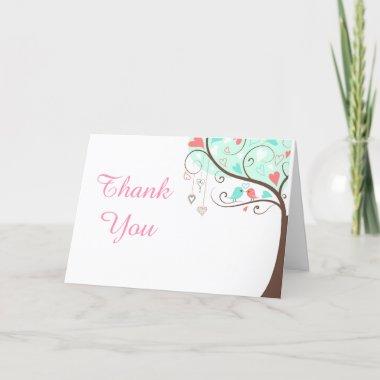 Coral & Green Floral Bird Bridal Shower Thank You