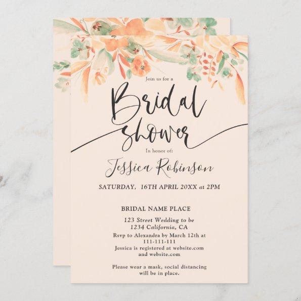 Coral green floral watercolor boho bridal shower Invitations