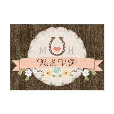 CORAL HORSESHOE WESTERN WEDDING RSVP CARD