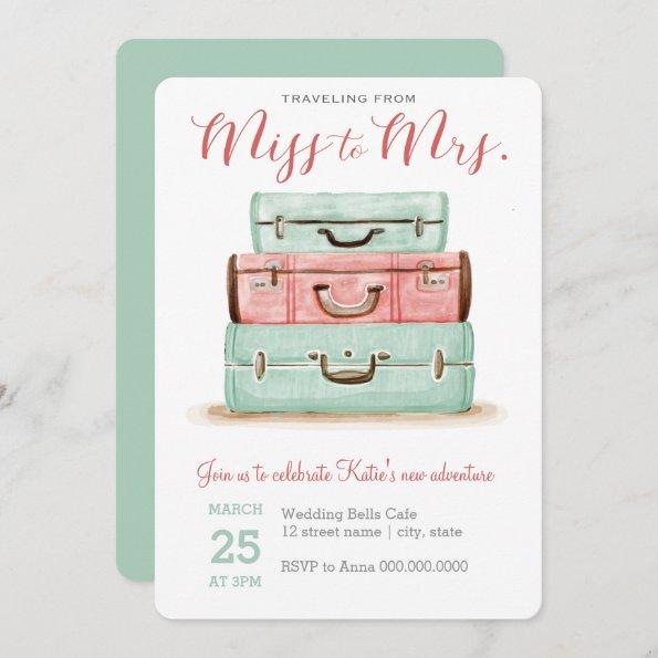 Coral Mint Miss to Mrs. Travel Shower Invitations