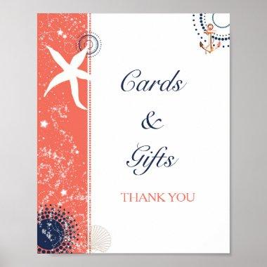 Coral Navy Beach Wedding Invitations & Gifts Sign