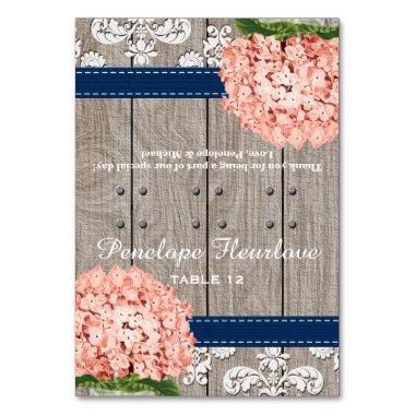 Coral Navy Blue Hydrangea DIY Tent Place Invitations