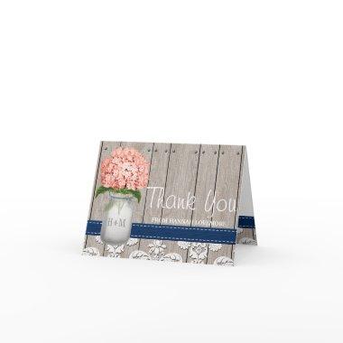 Coral Navy Hydrangea Monogram Mason Jar THANK YOU